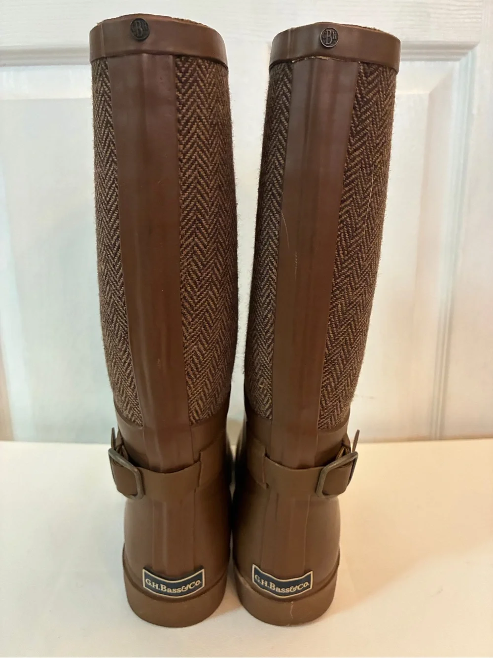 G.H. Bass Co. Lizbeth Brown Herringbone Winter Rain Boots Size 6 EUC